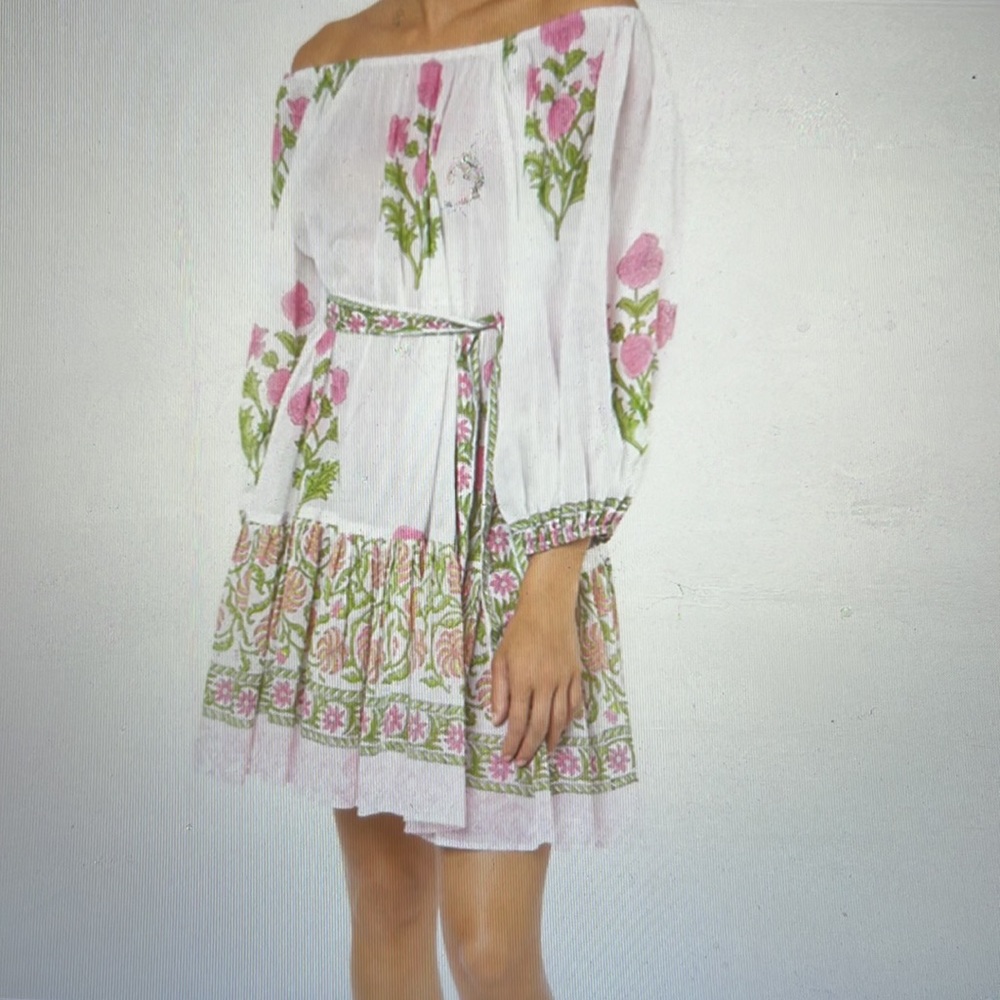 Juliet Dunn dress blue white floral one size fits all - Picture 3 of 4
